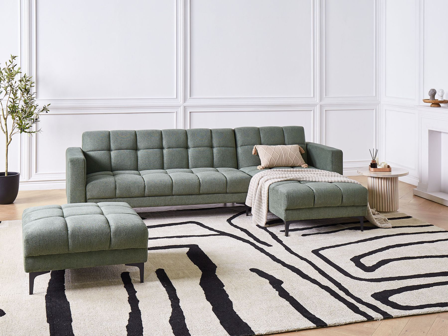 Modular Corner Sofa Bed ALNES Fabric Dark Green 4 Seater Left Hand
