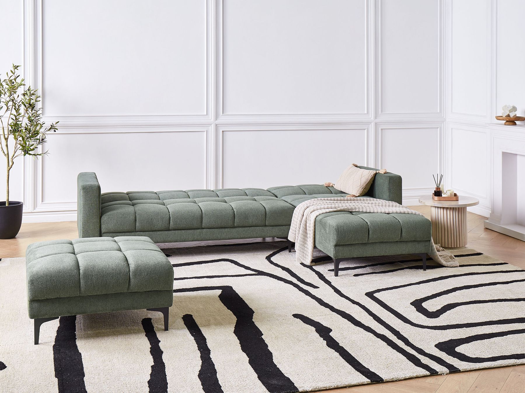 Modular Corner Sofa Bed ALNES Fabric Dark Green 4 Seater Left Hand