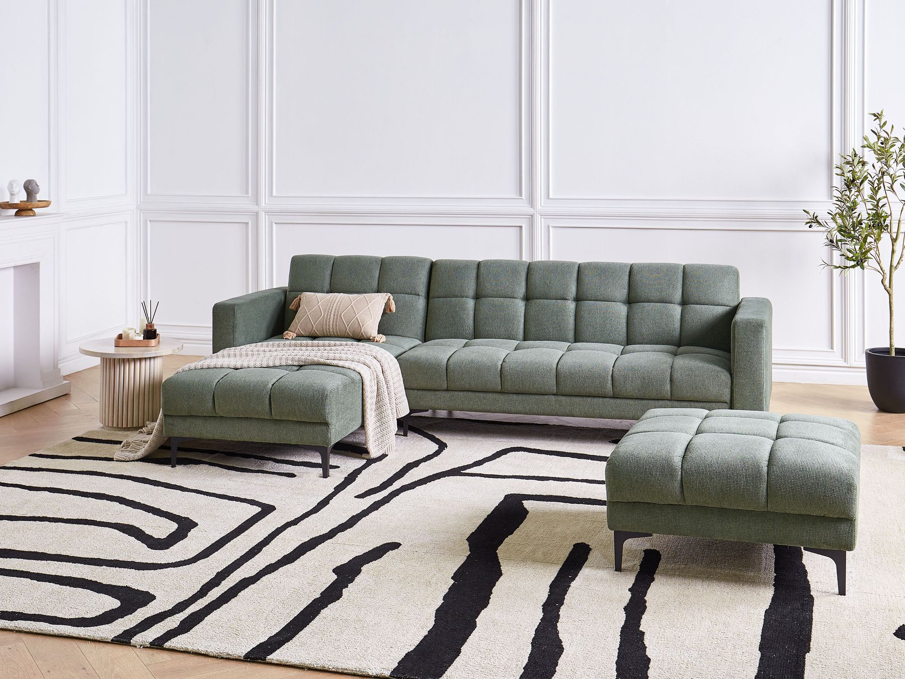 Modular Corner Sofa Bed ALNES Fabric Dark Green 4 Seater Right Hand