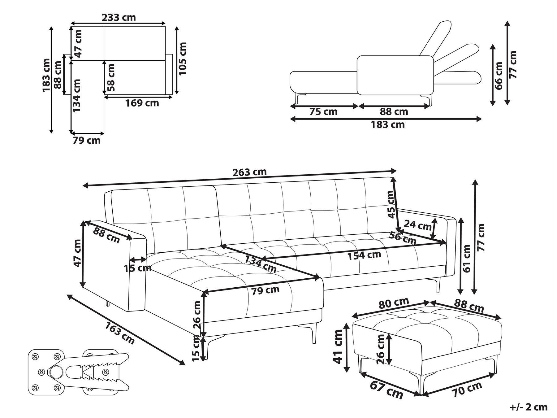 Modular Corner Sofa Bed ALNES Fabric Dark Green 4 Seater Right Hand