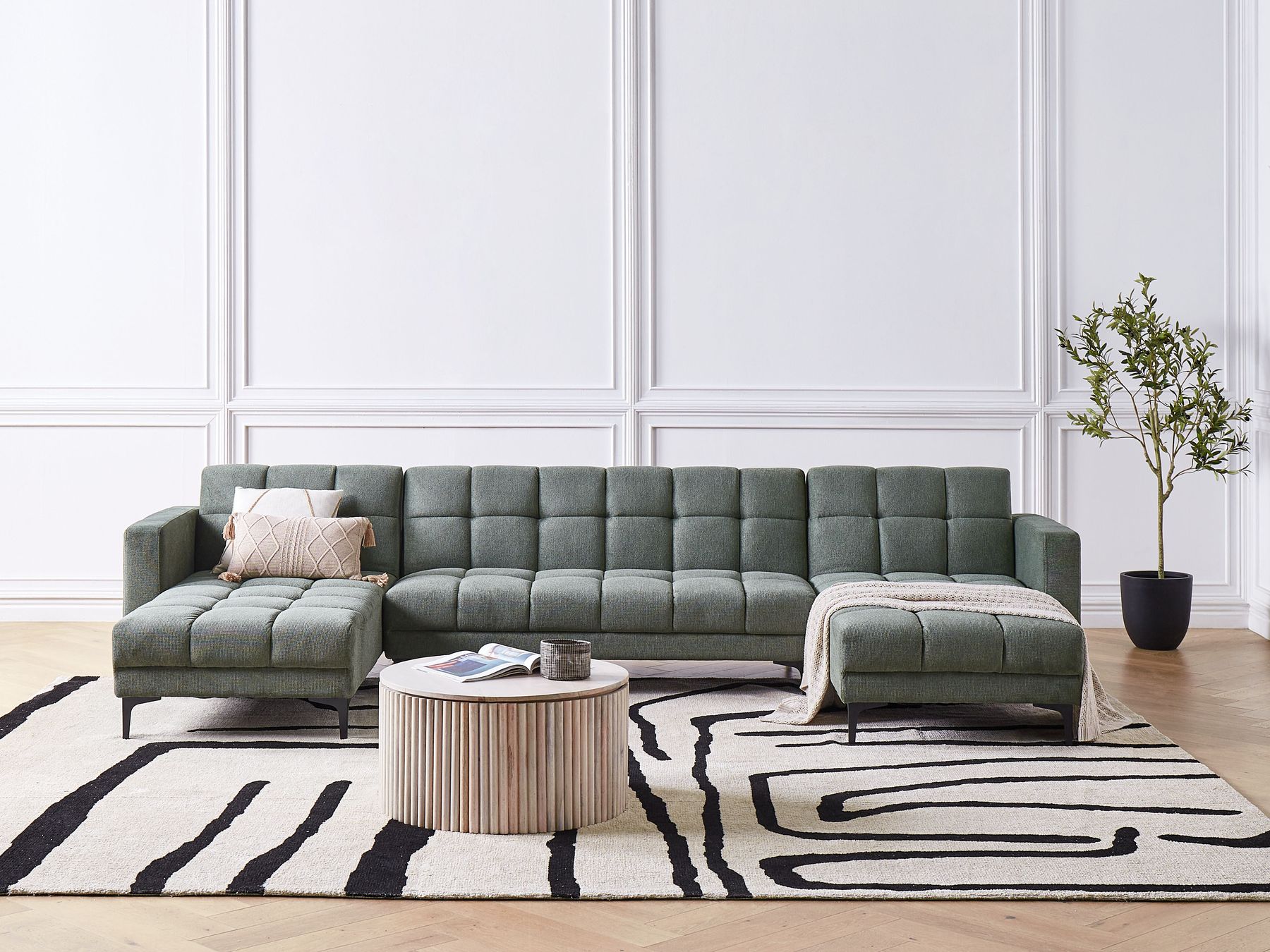 Modular U-Shape Sofa Bed ALNES Fabric Dark Green 5 Seater
