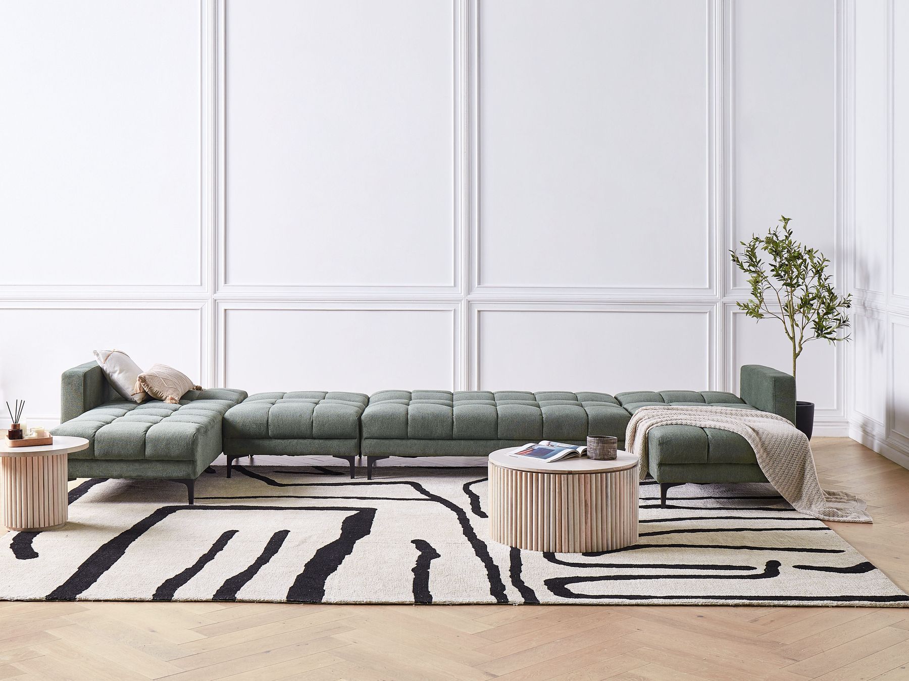 Modular U-Shape Sofa Bed ALNES Fabric Dark Green 6 Seater