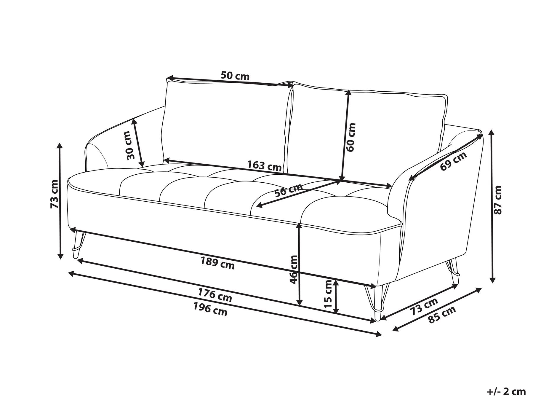 3 Seater Fabric Sofa Brown HOBRO