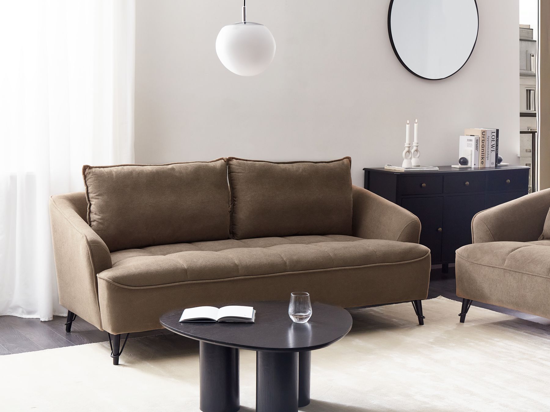 3 Seater Fabric Sofa Brown HOBRO
