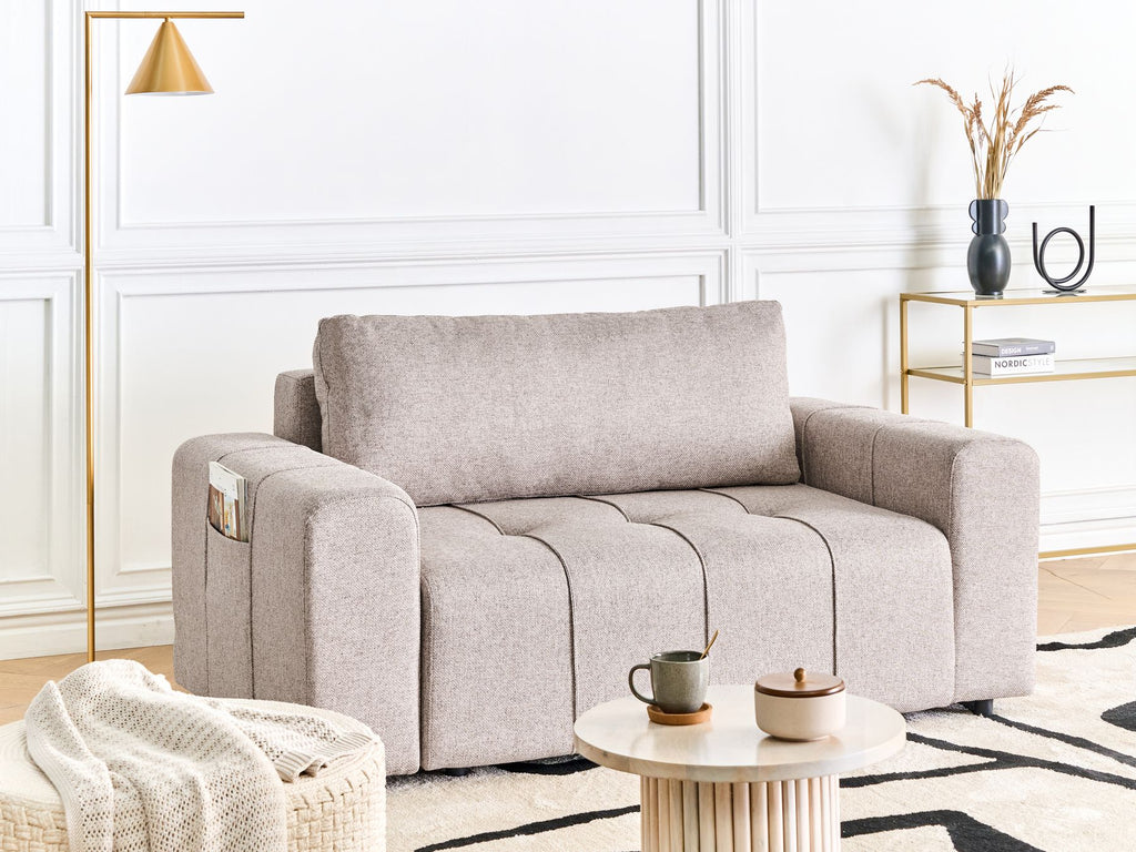Sofa Bed INNVIK Fabric Light Brown with Storage 2 Seater
