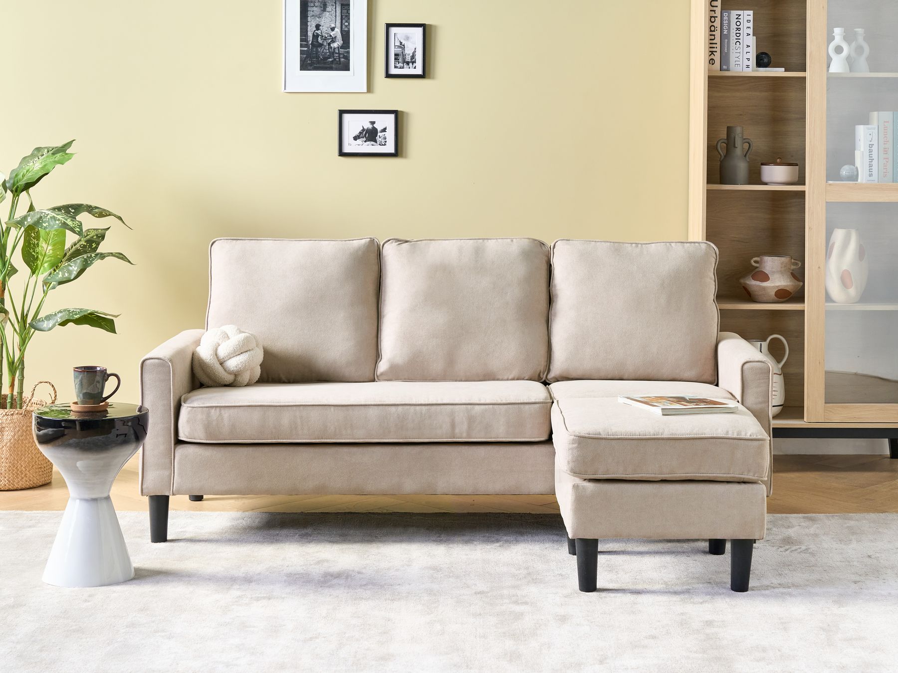 Fabric Sofa with Ottoman Beige AVESTA