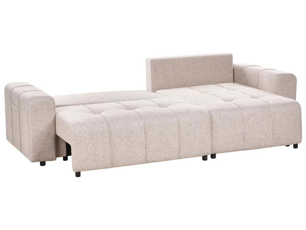 Corner Sofa Bed INNVIK Fabric Light Brown with Storage 3 Seater Left Hand