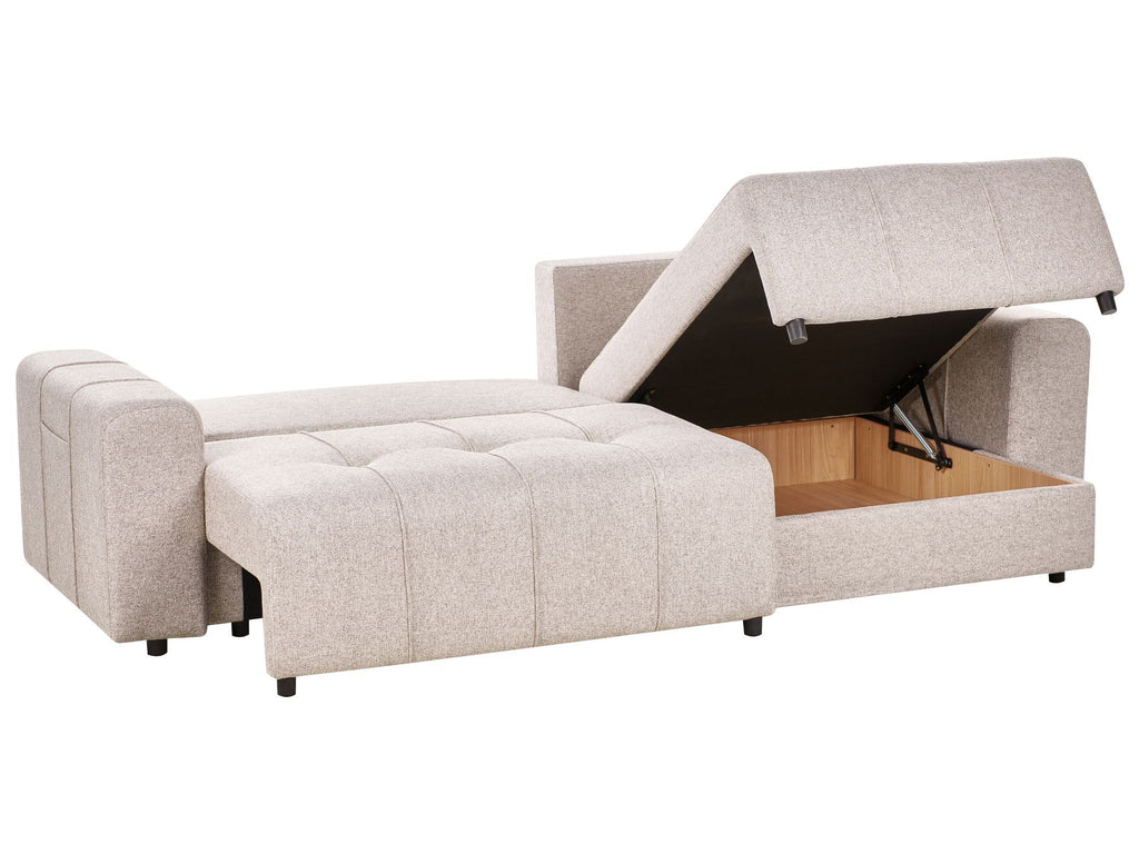 Corner Sofa Bed INNVIK Fabric Light Brown with Storage 3 Seater Left Hand