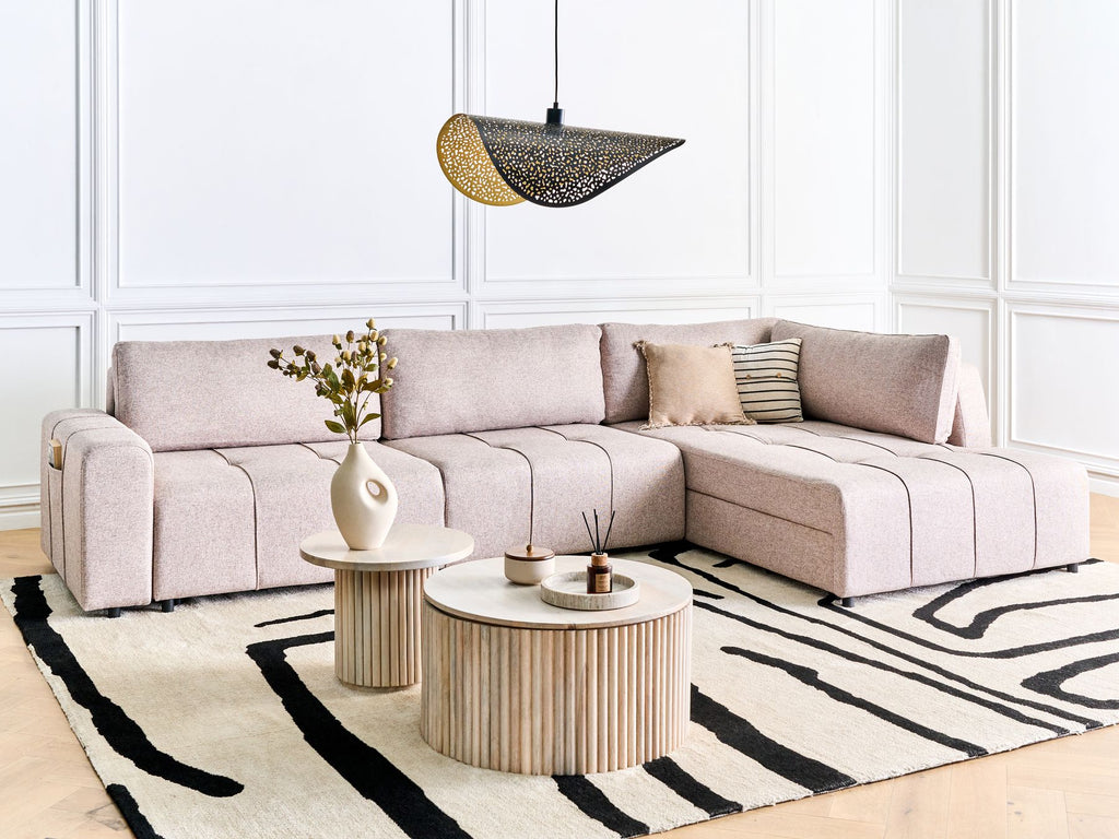 Corner Sofa Bed INNVIK Fabric Light Brown with Storage 4 Seater Left Hand