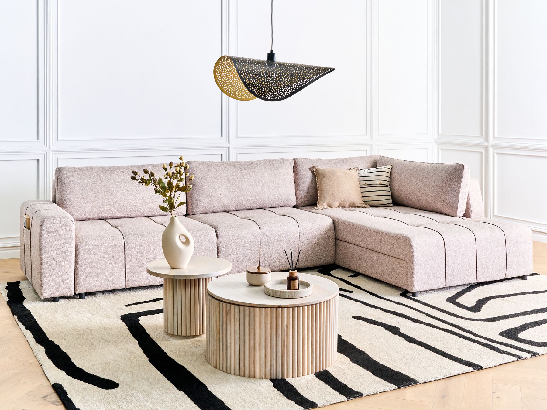 Corner Sofa Bed INNVIK Fabric Light Brown with Storage 4 Seater Left Hand
