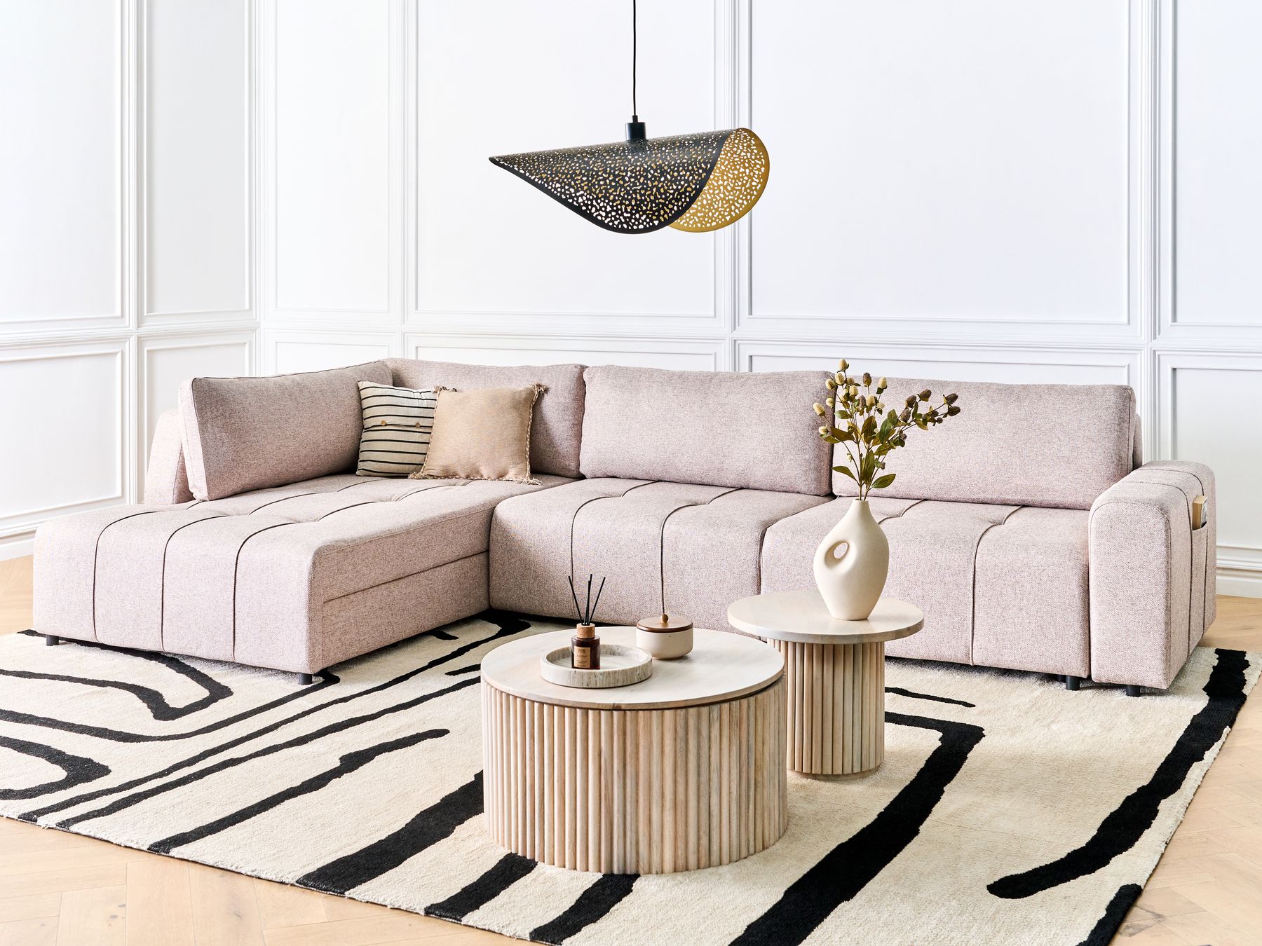 Corner Sofa Bed INNVIK Fabric Light Brown with Storage 4 Seater Right Hand