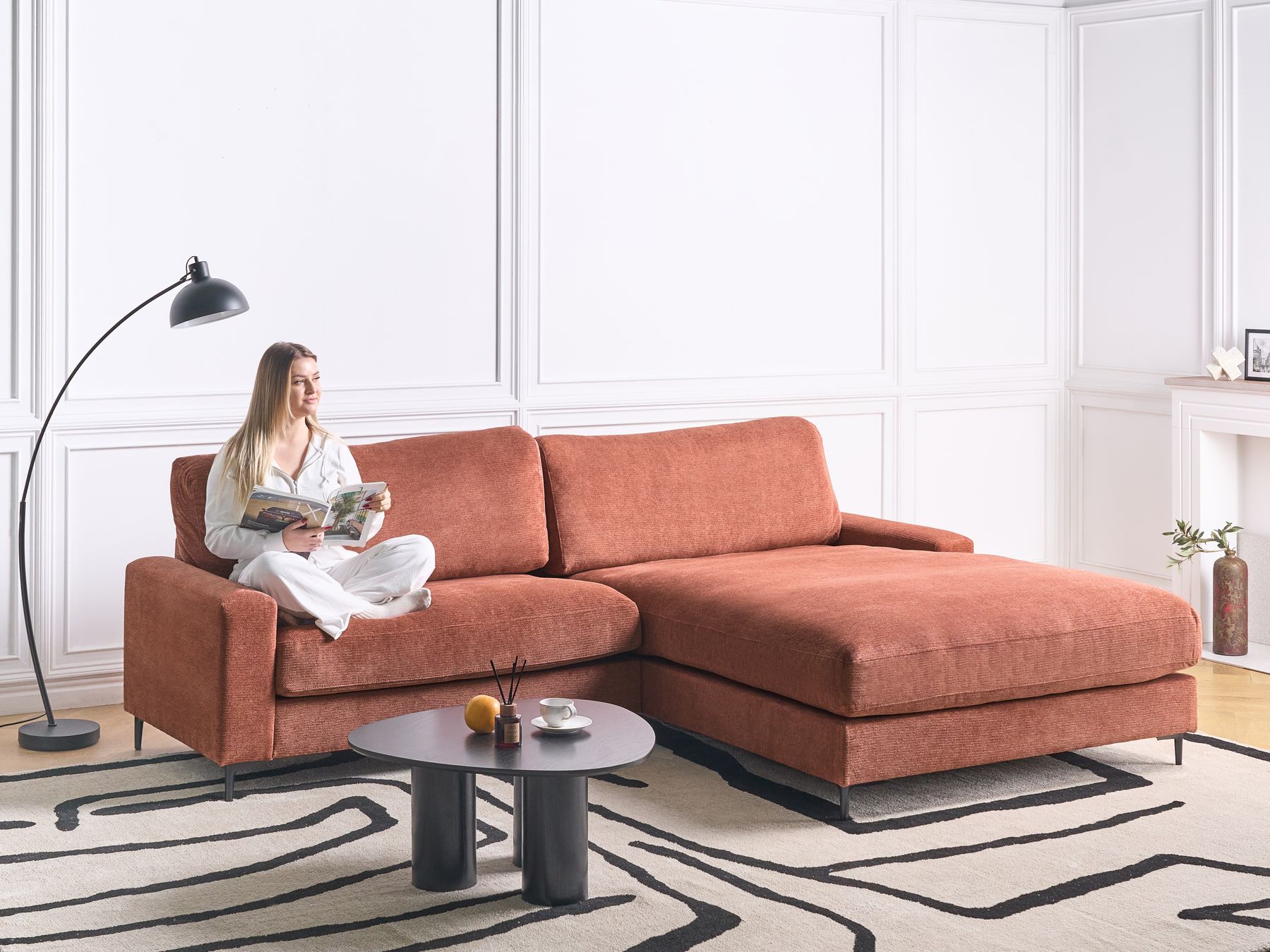 Left Hand Fabric Corner Sofa Red MALOY
