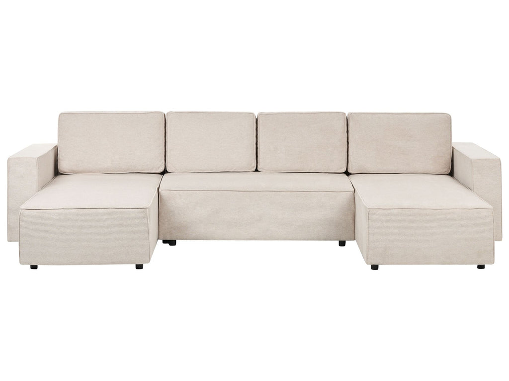 U-Shape Sofa Bed VATNE Fabric Light Beige with Storage 4 Seater