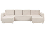 U-Shape Sofa Bed VATNE Fabric Light Beige with Storage 4 Seater