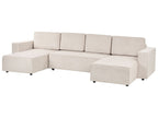 U-Shape Sofa Bed VATNE Fabric Light Beige with Storage 4 Seater
