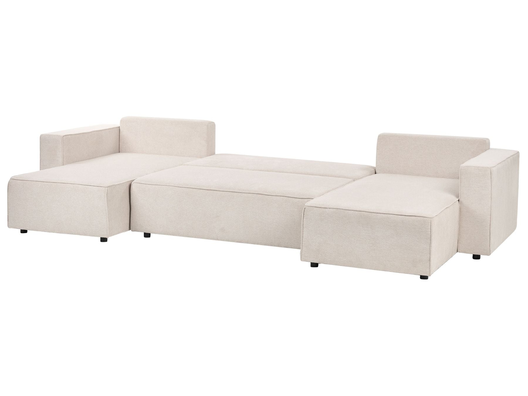 U-Shape Sofa Bed VATNE Fabric Light Beige with Storage 4 Seater
