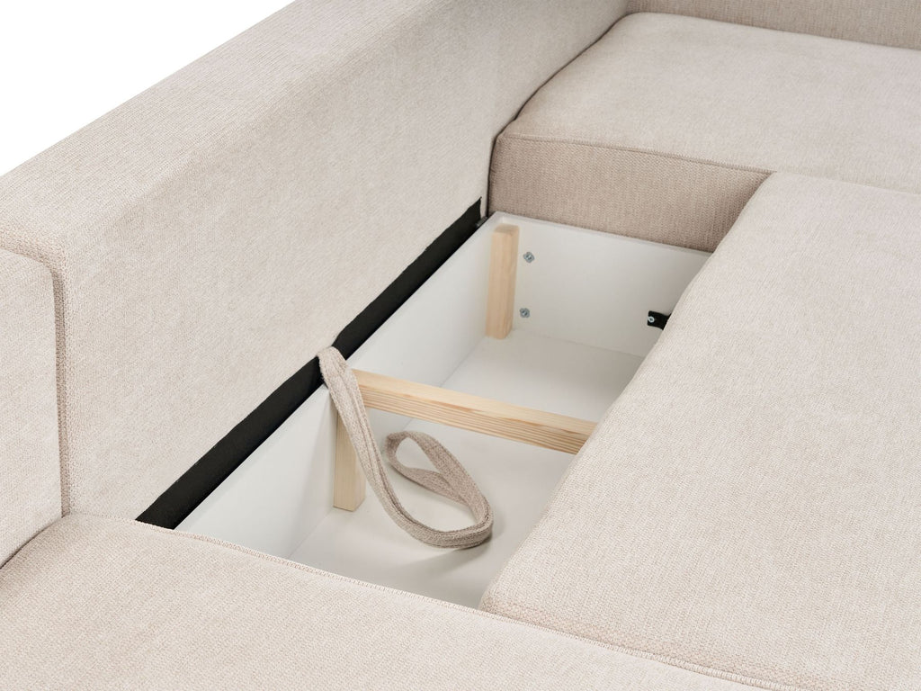 U-Shape Sofa Bed VATNE Fabric Light Beige with Storage 4 Seater