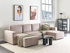 U-Shape Sofa Bed VATNE Fabric Light Brown with Storage 4 Seater