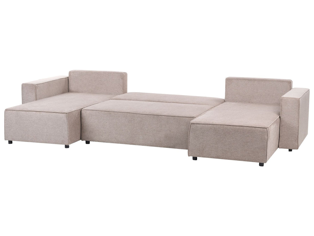 U-Shape Sofa Bed VATNE Fabric Light Brown with Storage 4 Seater