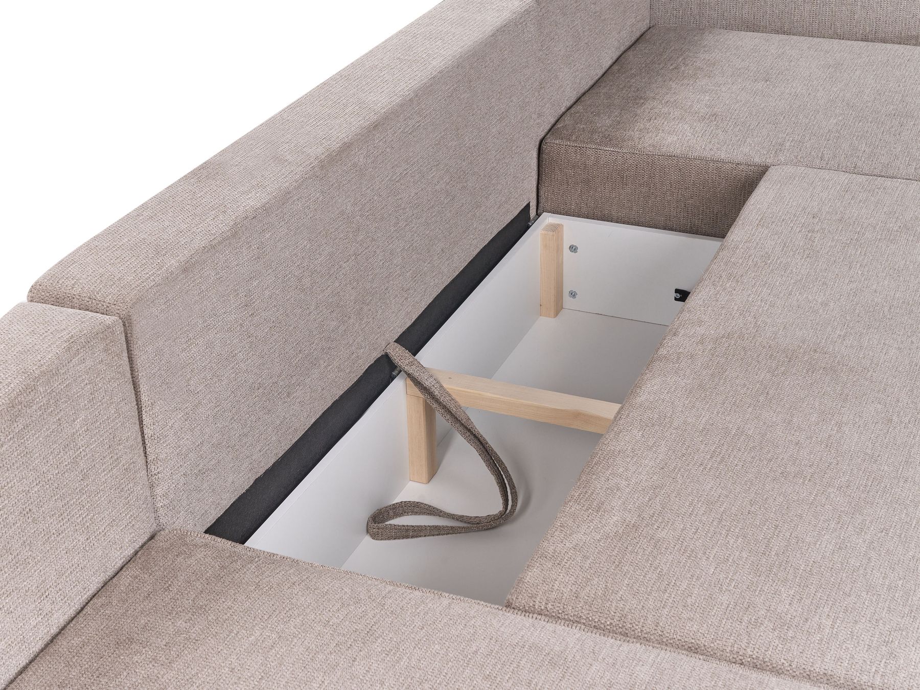 U-Shape Sofa Bed VATNE Fabric Light Brown with Storage 4 Seater