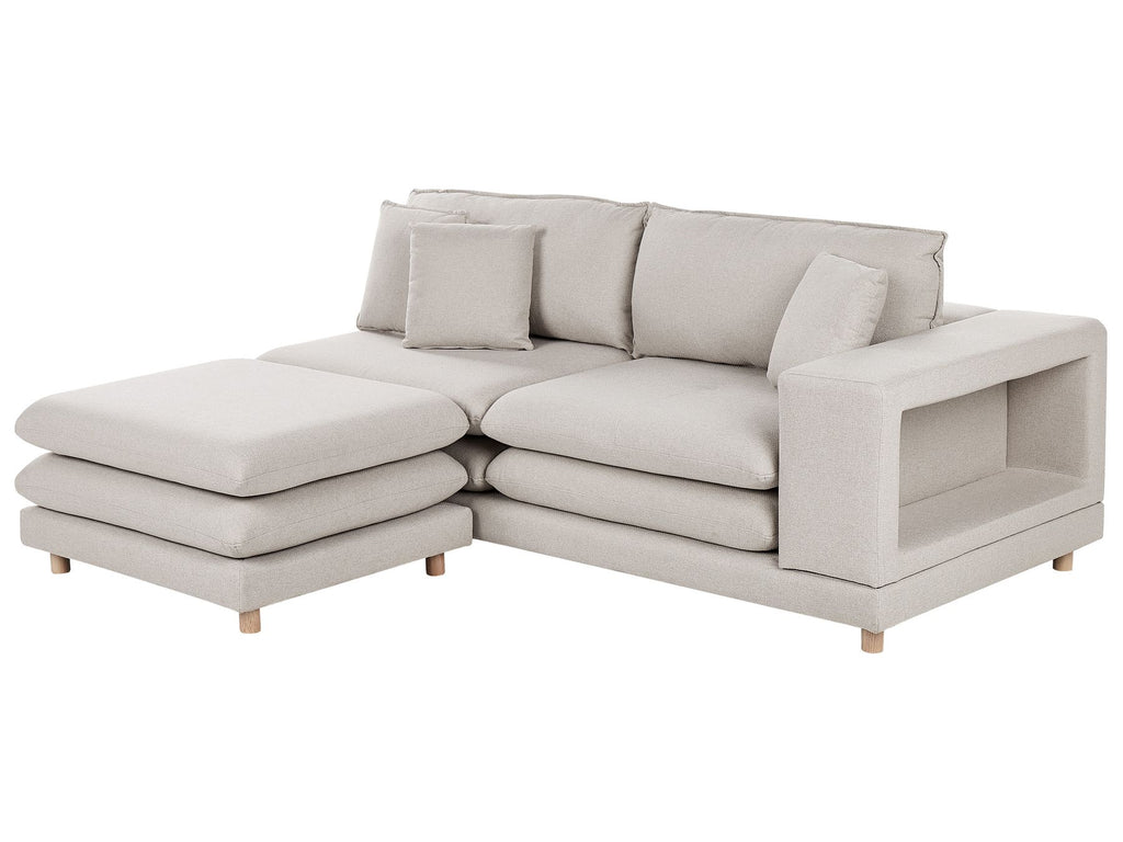 2 Seater Fabric Sofa with Ottoman Beige HEDEN