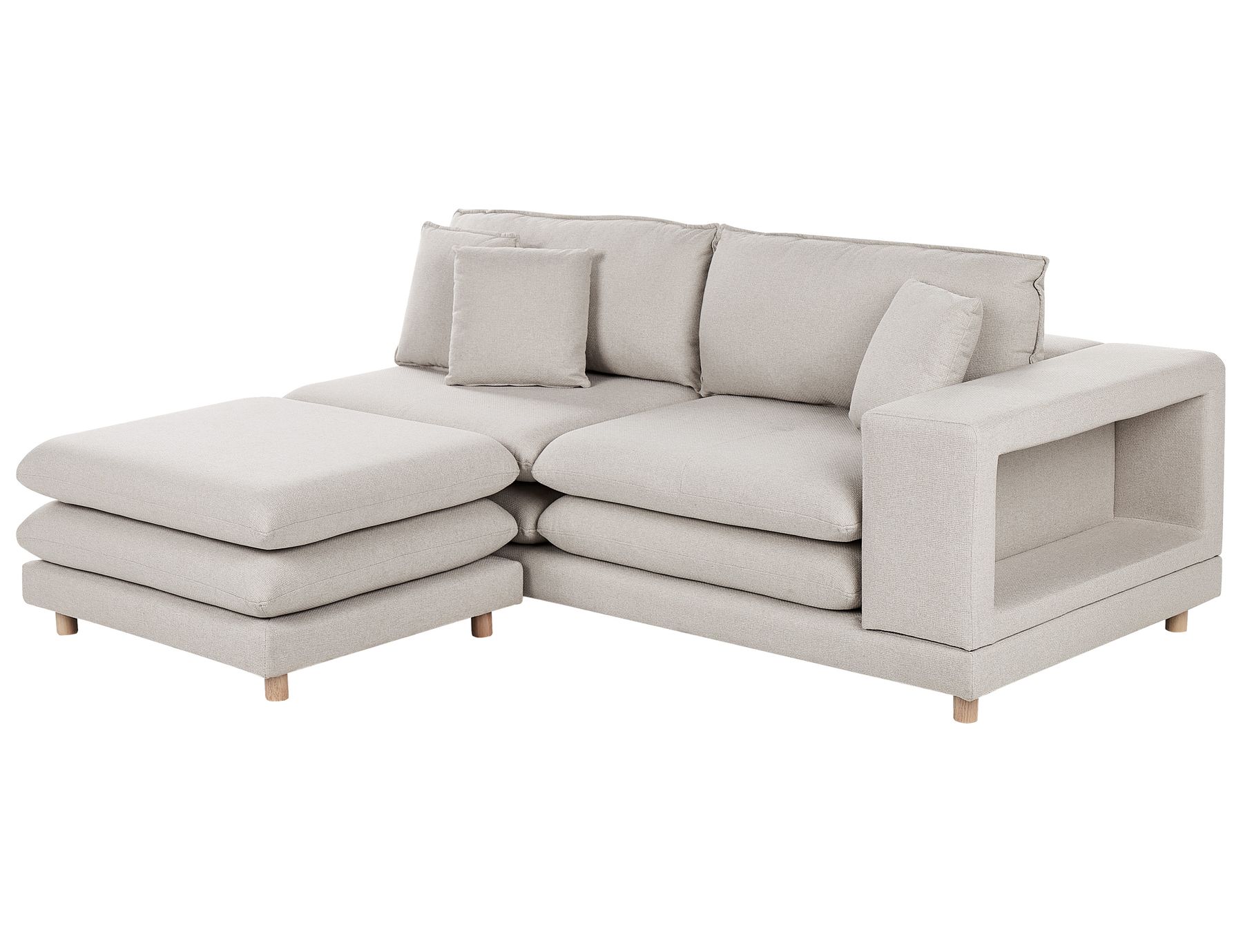 2 Seater Fabric Sofa with Ottoman Beige HEDEN