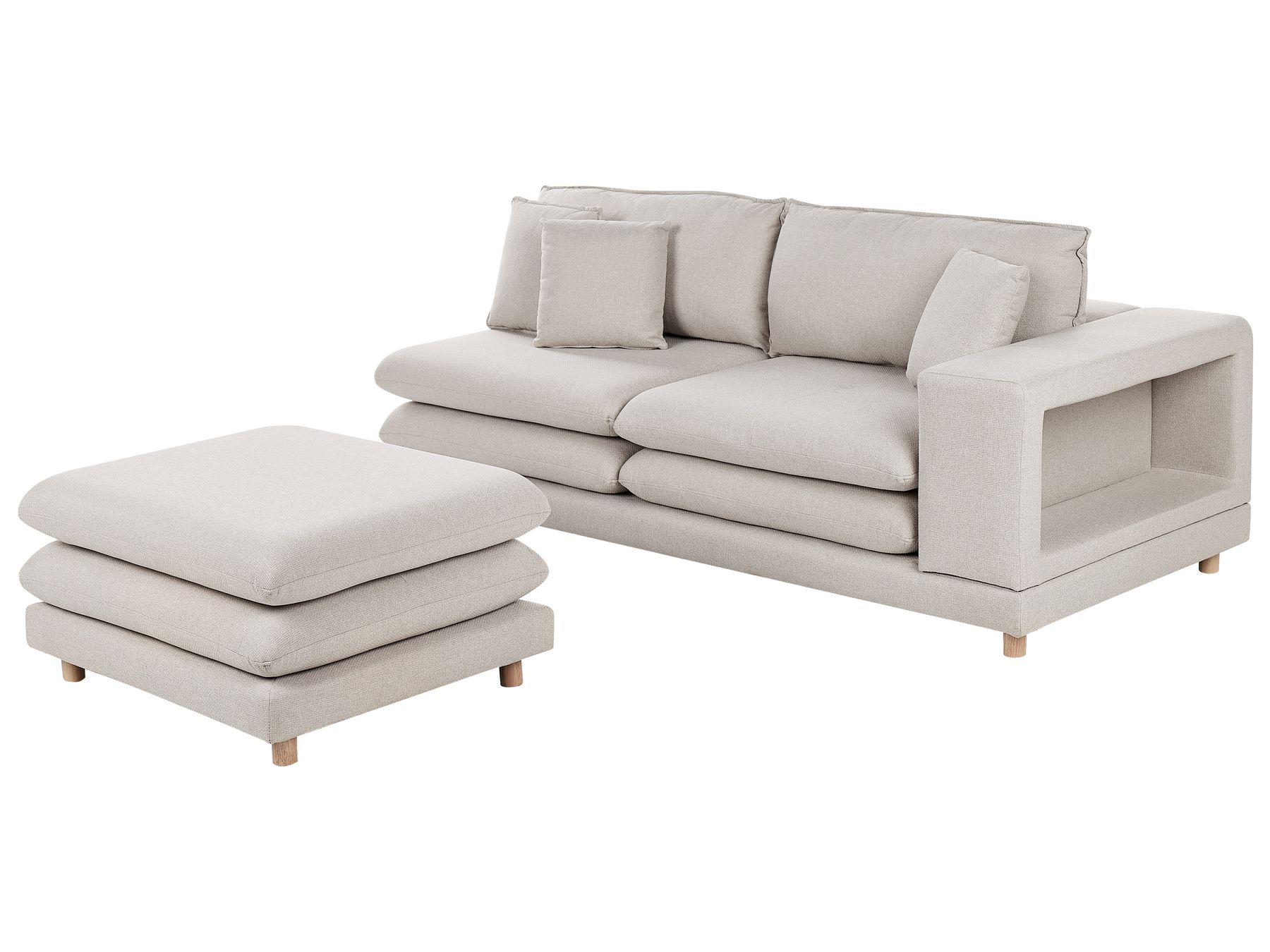2 Seater Fabric Sofa with Ottoman Beige HEDEN