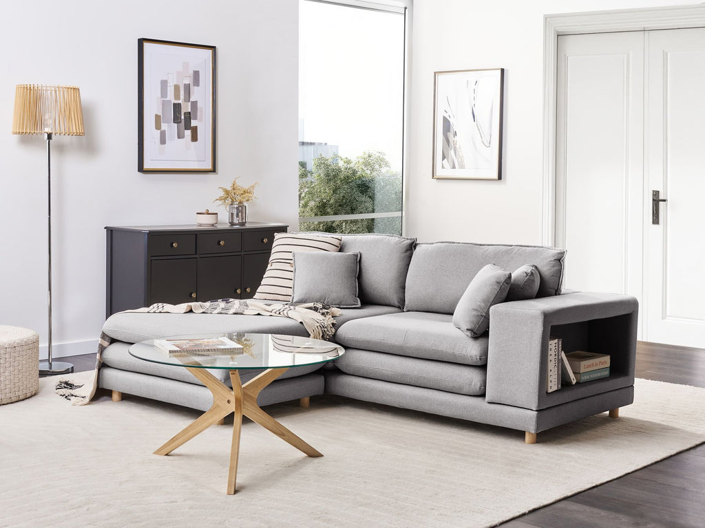 2 Seater Fabric Sofa with Ottoman Grey HEDEN
