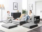 2 Seater Fabric Sofa with Ottoman Grey HEDEN
