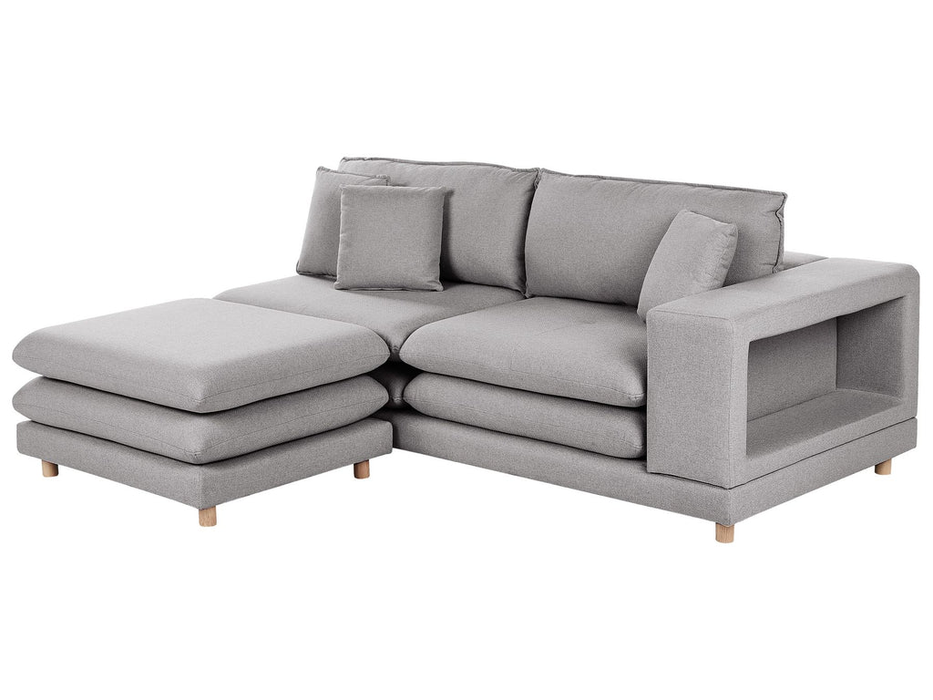 2 Seater Fabric Sofa with Ottoman Grey HEDEN
