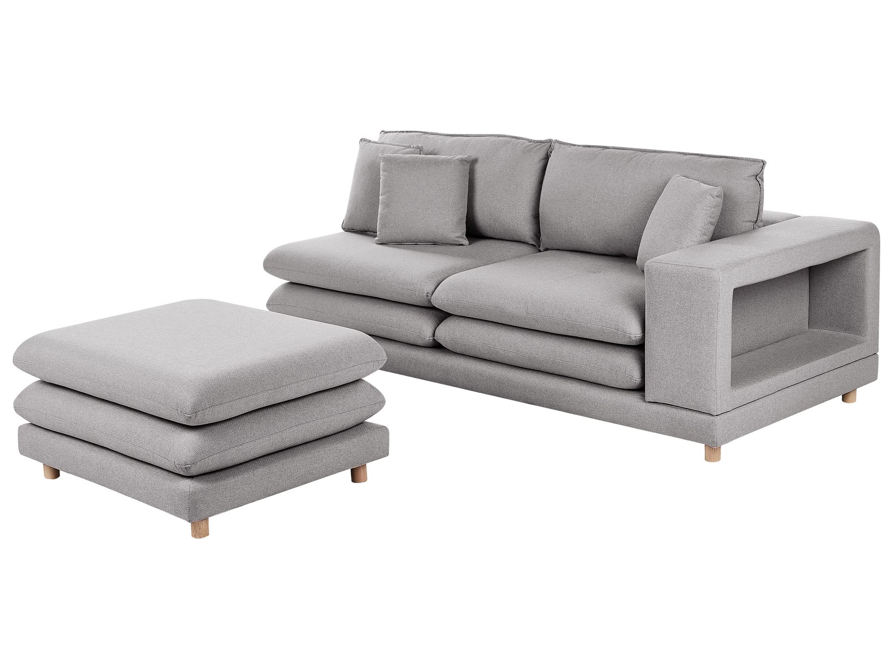 2 Seater Fabric Sofa with Ottoman Grey HEDEN