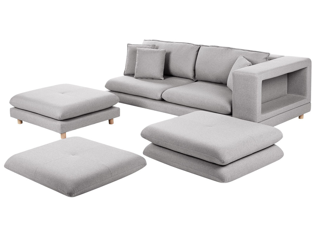 2 Seater Fabric Sofa with Ottoman Grey HEDEN