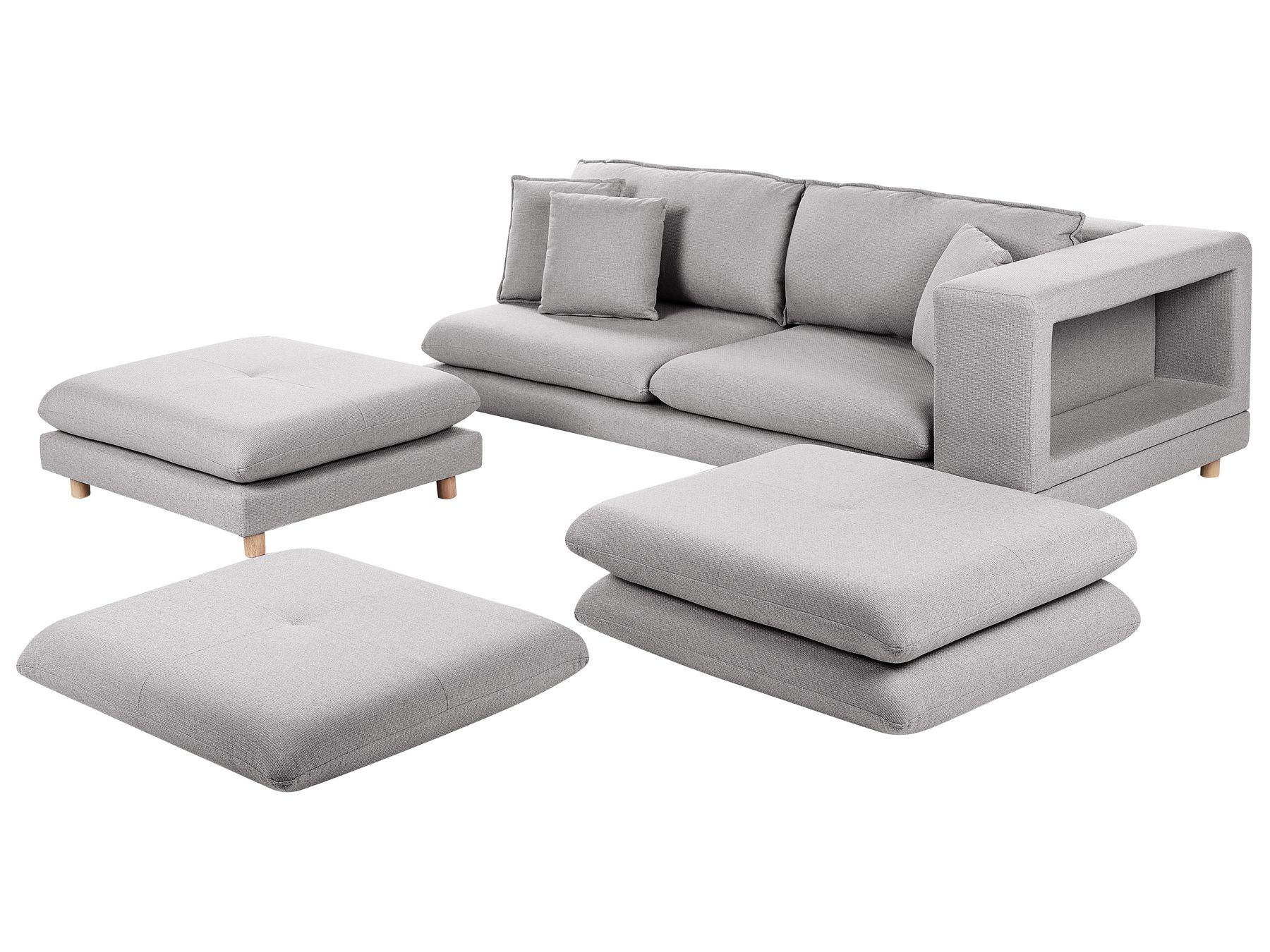 2 Seater Fabric Sofa with Ottoman Grey HEDEN