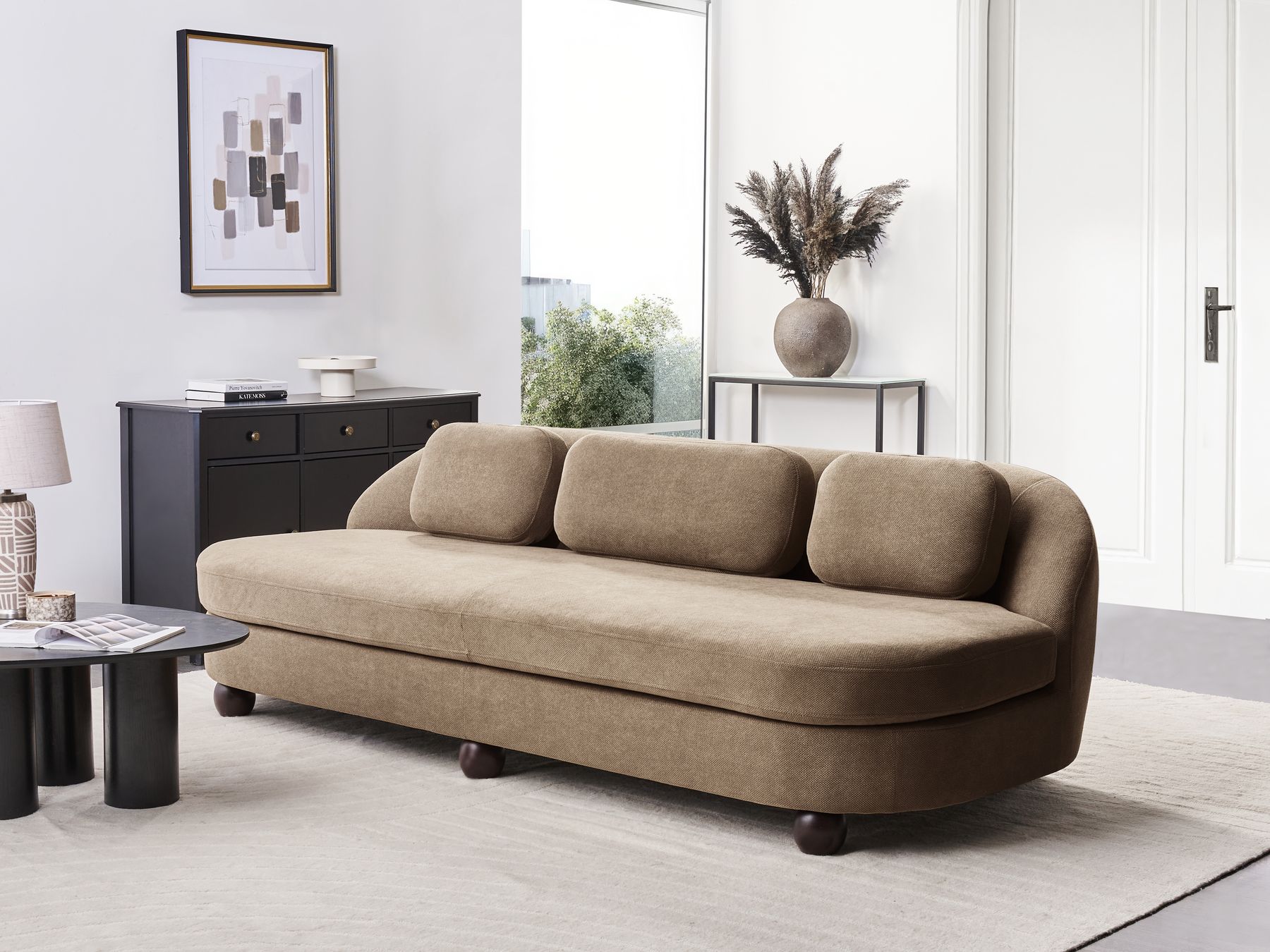 3 Seater Fabric Sofa Light Brown FANSEN