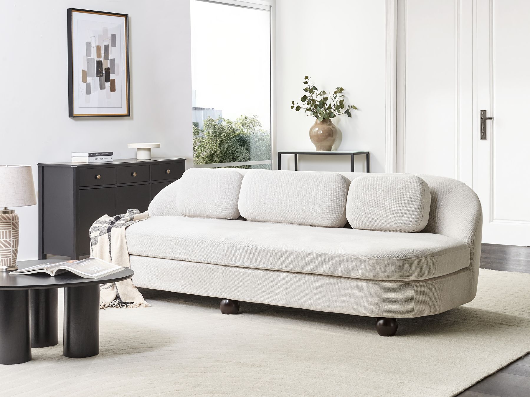 3 Seater Fabric Sofa Off-White FANSEN