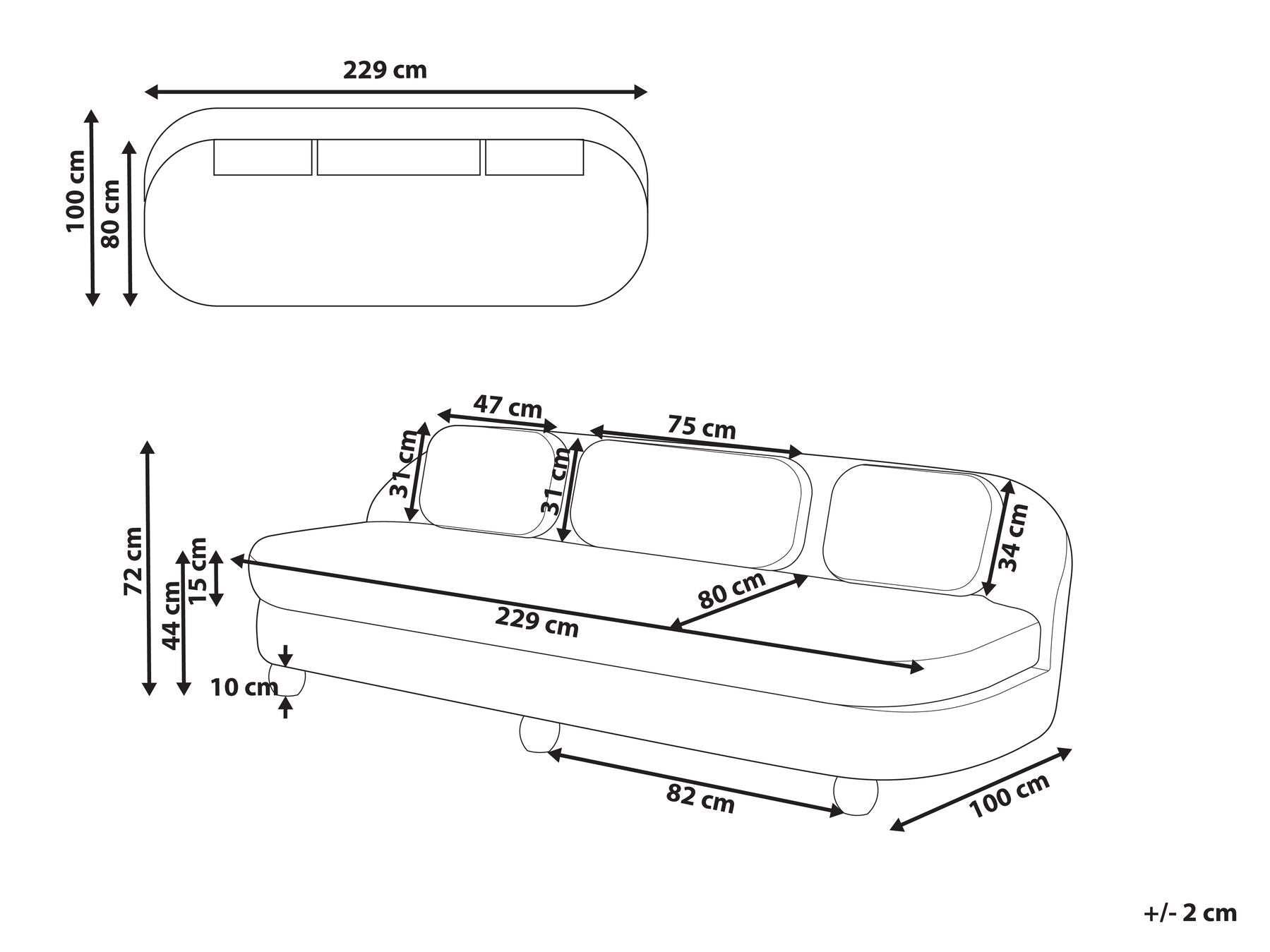 3 Seater Fabric Sofa Off-White FANSEN