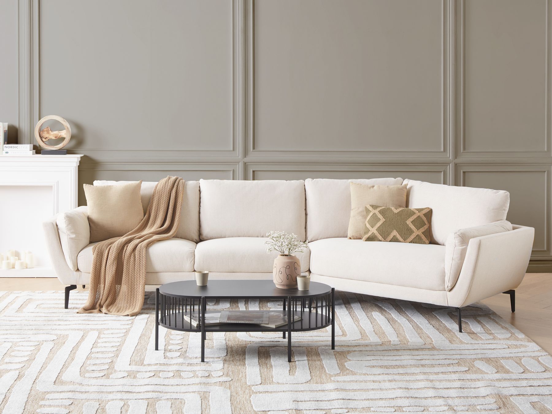 3 Seater Fabric Sofa Light Beige KANSSELI