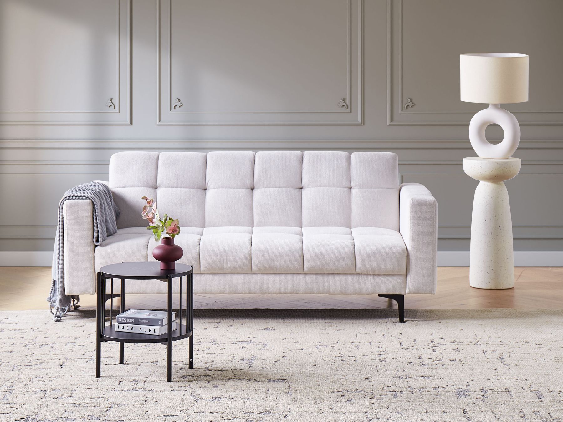 Sofa Bed ALNES Fabric Off-White 3 Seater