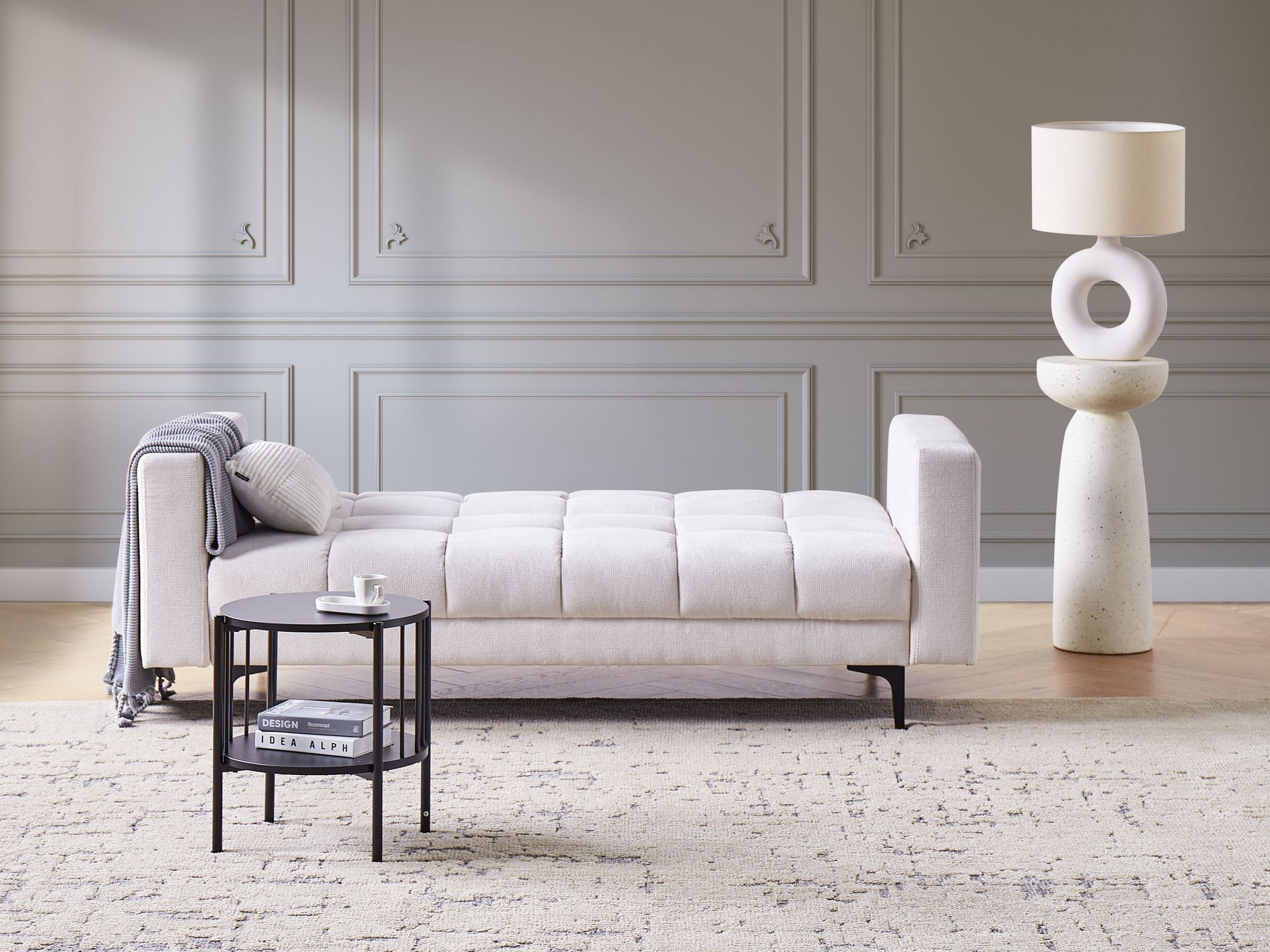 Sofa Bed ALNES Fabric Off-White 3 Seater