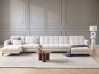 Modular U-Shape Sofa Bed ALNES Fabric Off-White 6 Seater