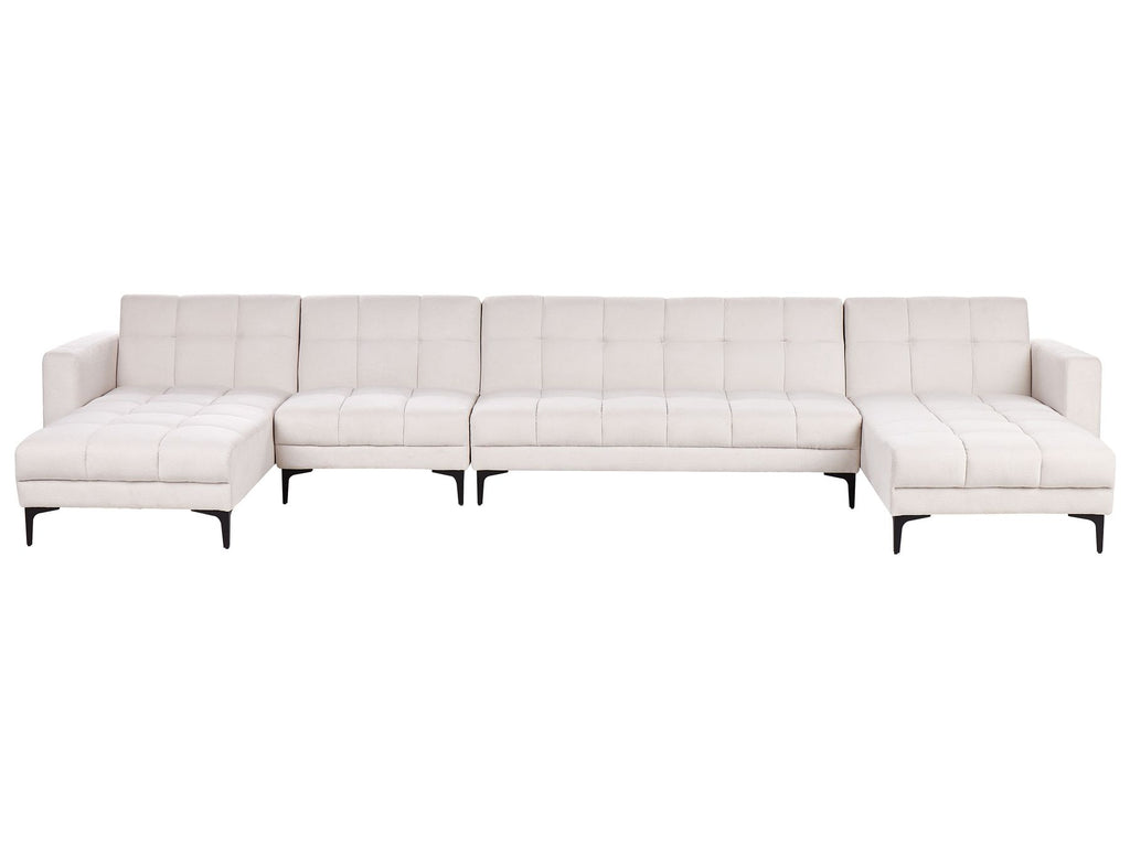 Modular U-Shape Sofa Bed ALNES Fabric Off-White 6 Seater