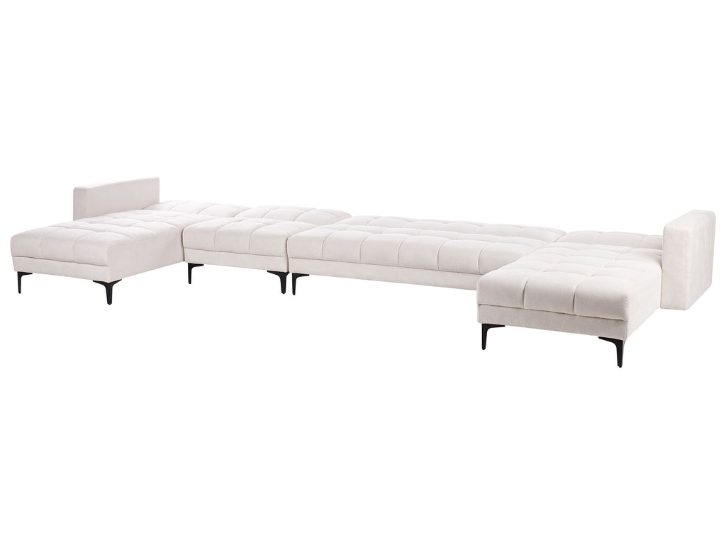 Modular U-Shape Sofa Bed ALNES Fabric Off-White 6 Seater