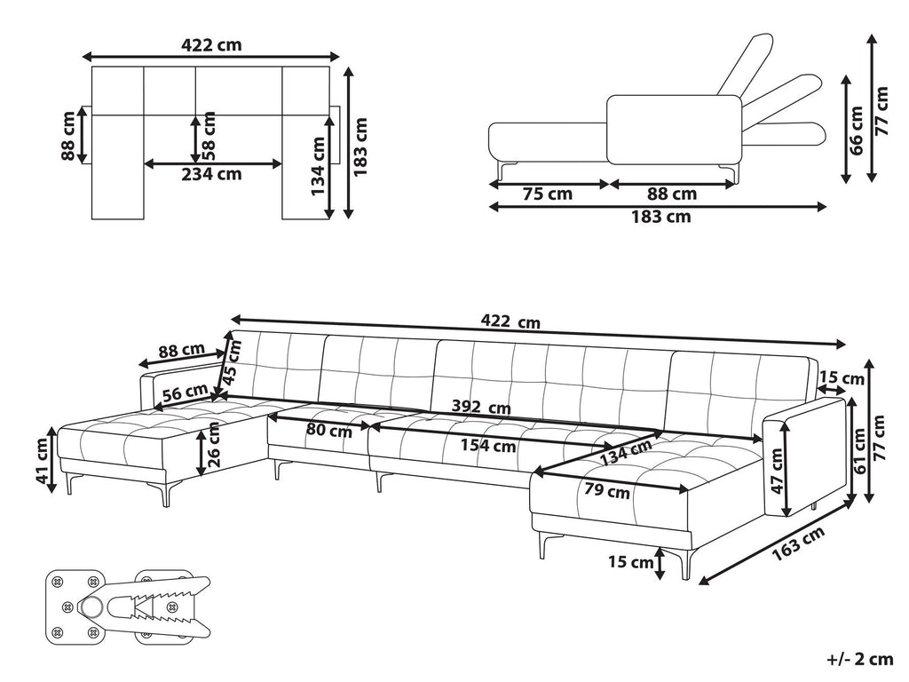 Modular U-Shape Sofa Bed ALNES Fabric Off-White 6 Seater