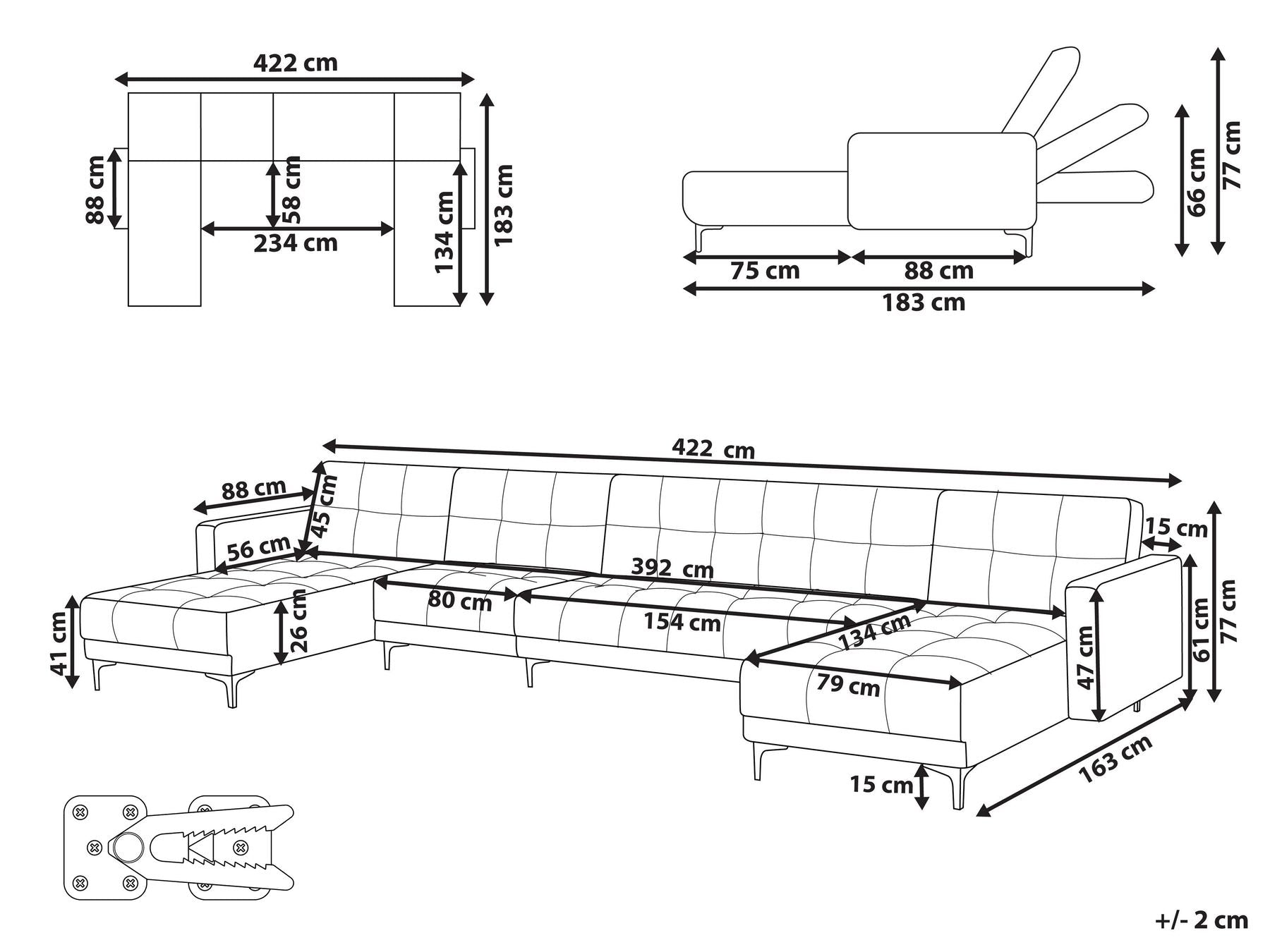 Modular U-Shape Sofa Bed ALNES Fabric Off-White 6 Seater