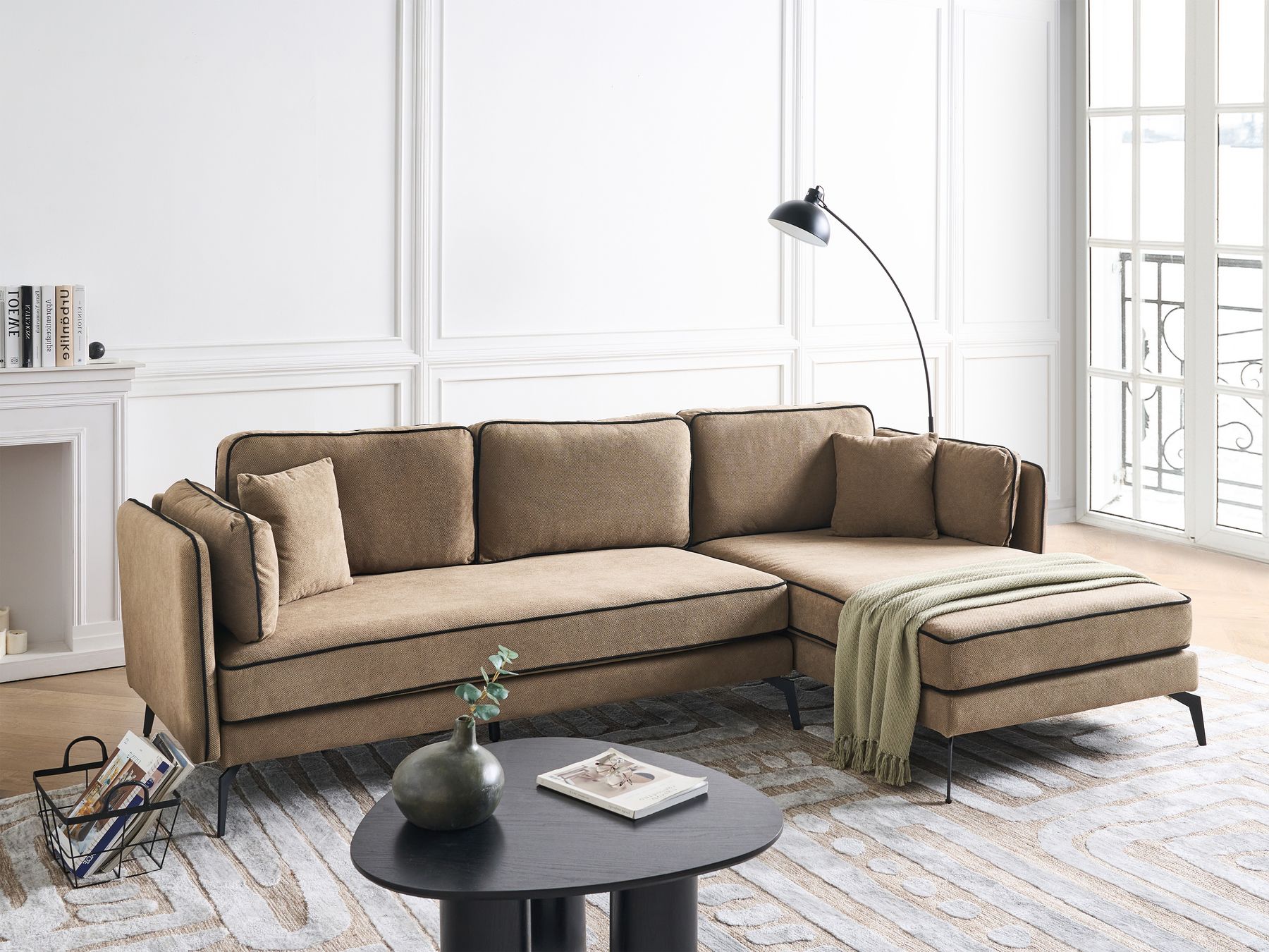 Left Hand Fabric Corner Sofa Light Brown ALTAN