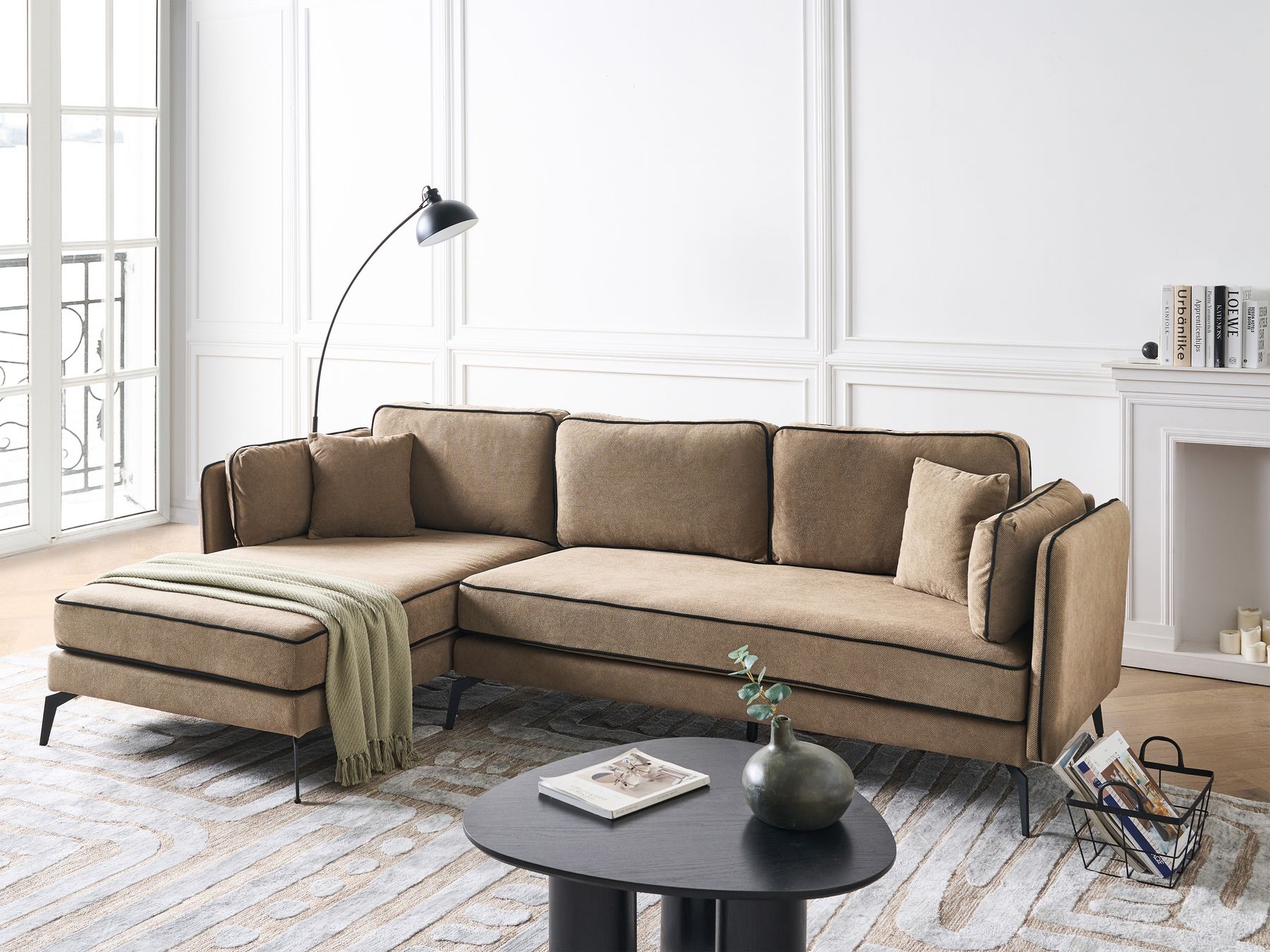 Right Hand Fabric Corner Sofa Light Brown ALTAN