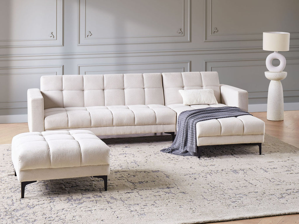 Modular Corner Sofa Bed ALNES Fabric Off-White 4 Seater Left Hand