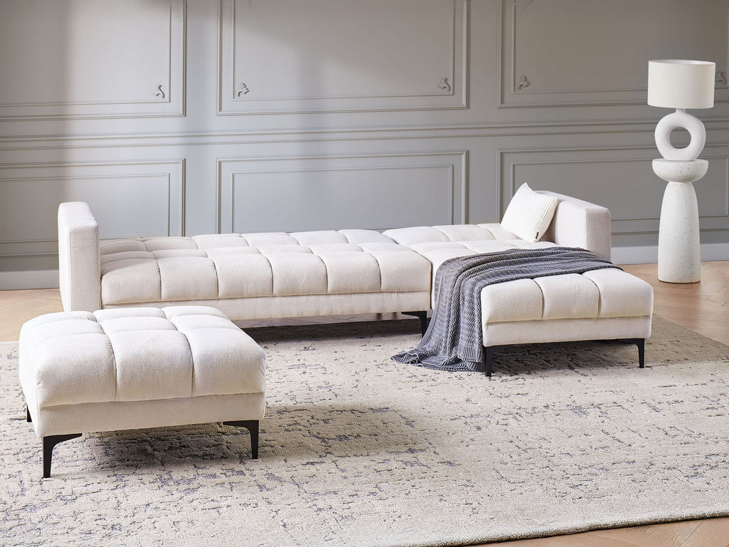 Modular Corner Sofa Bed ALNES Fabric Off-White 4 Seater Left Hand