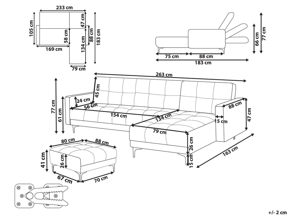 Modular Corner Sofa Bed ALNES Fabric Off-White 4 Seater Left Hand