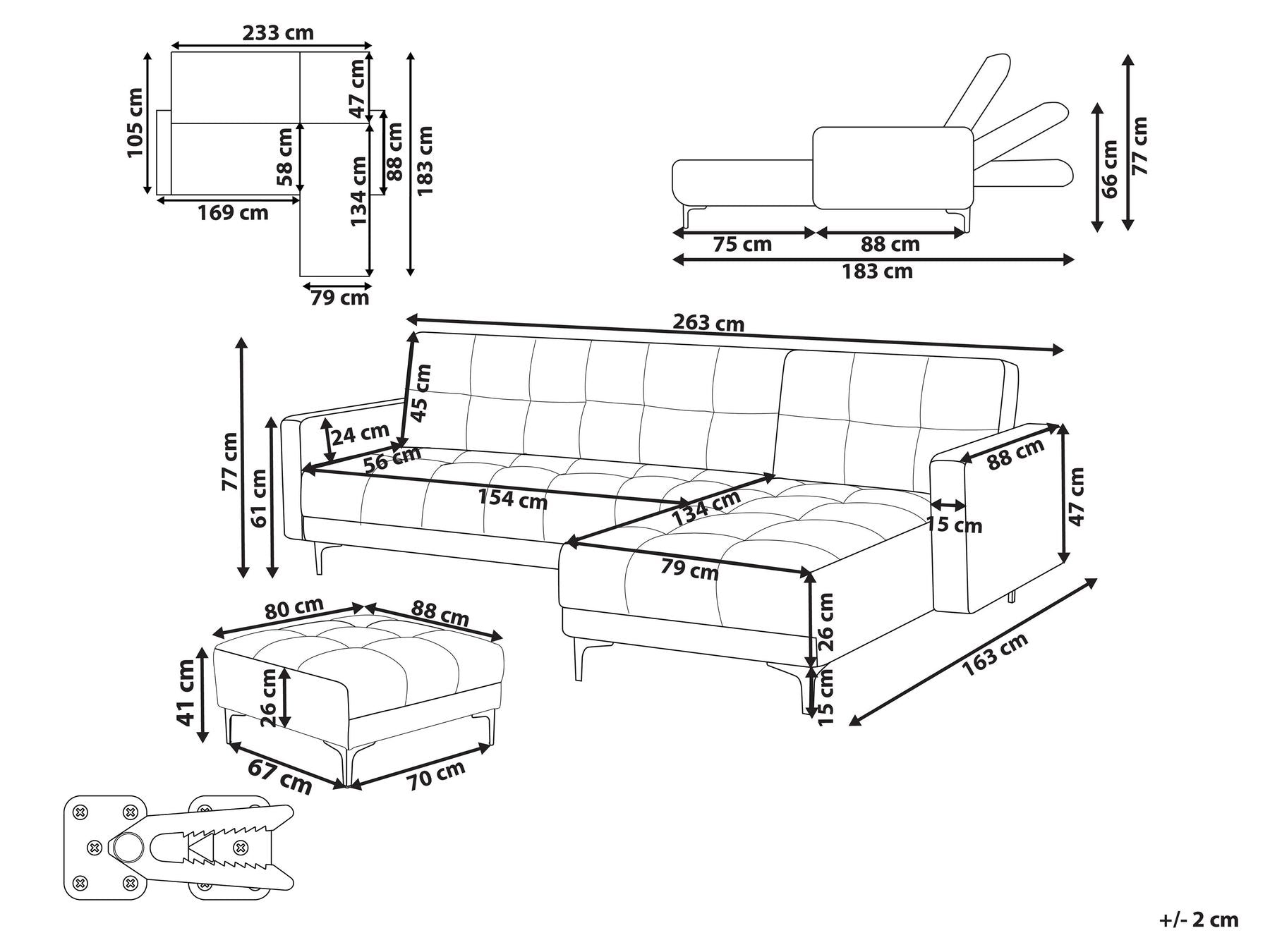 Modular Corner Sofa Bed ALNES Fabric Off-White 4 Seater Left Hand